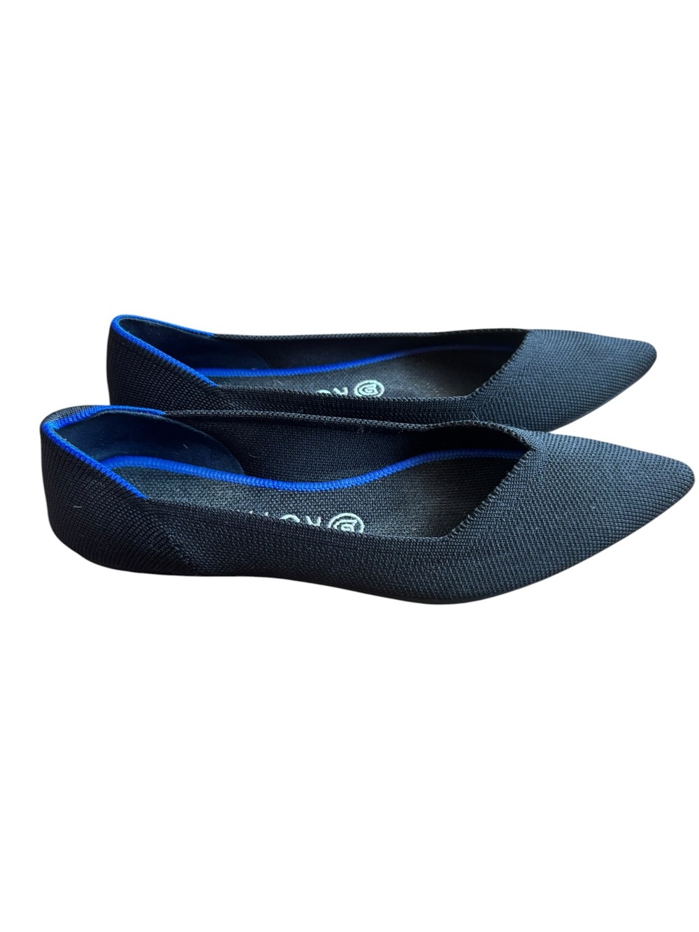 Rothy's Black Knit Pointed Flats with Blue Trim - Picture 4 of 6